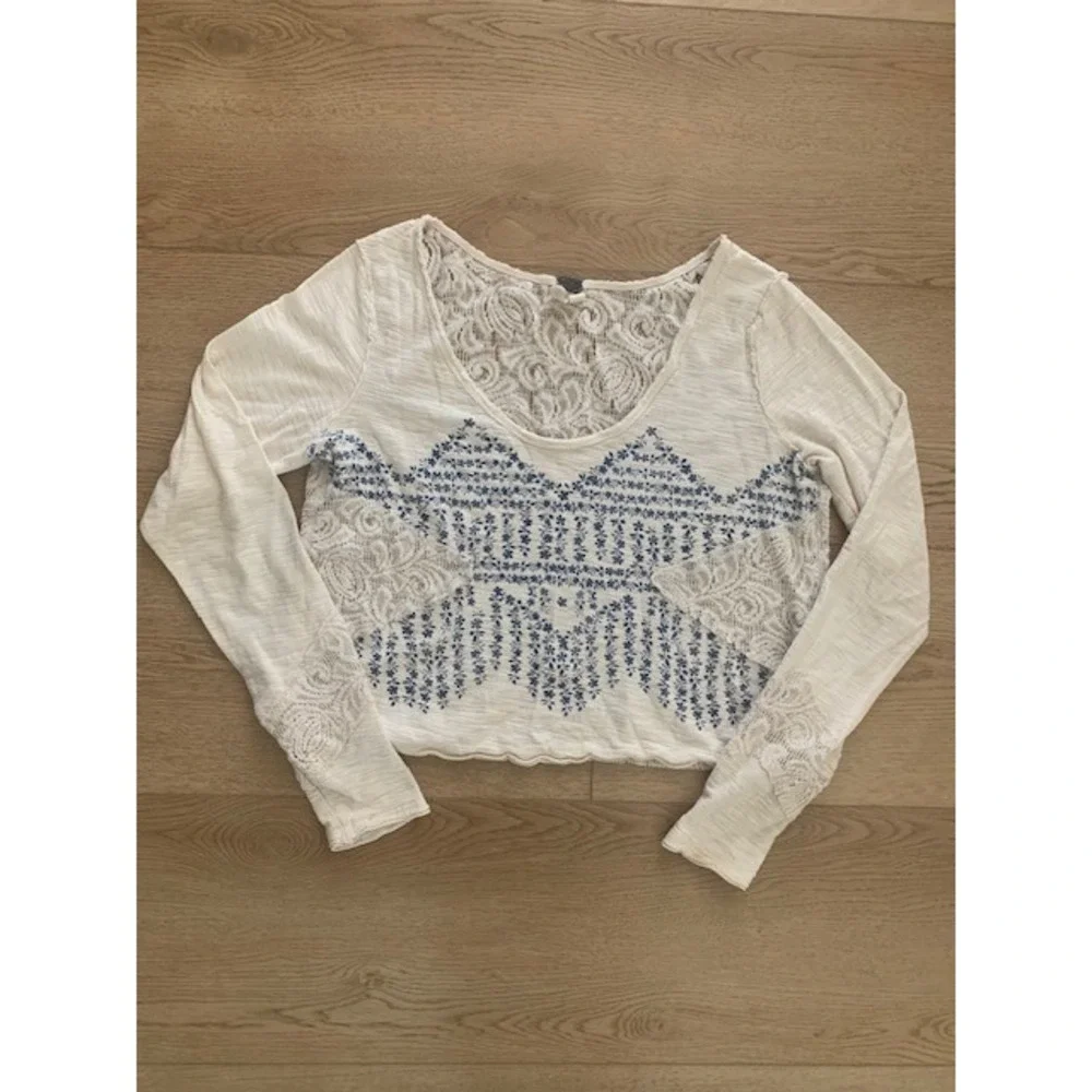 We The Free Free People Ivory Blue Lace Back Crop Top Small